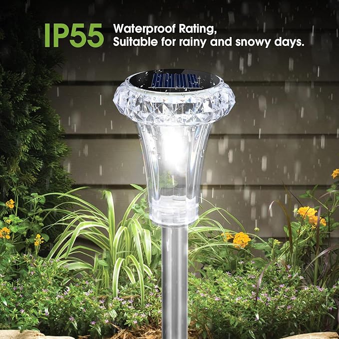 Solar Lights Outdoor Waterproof, Stainless Steel LED Solar Garden Lights for Patio, Lawn, Yard and Landscape, Garden Decor Patio Decor (12 Pack)