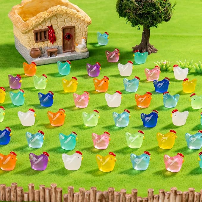 90 Pcs Mini Resin Hen Figurine Bulk Mini Hen Figurine Cake Decorations Cute Miniature Resin Sculpture Ornament Micro Landscape Office Garden Desk Party Tabletop Decor