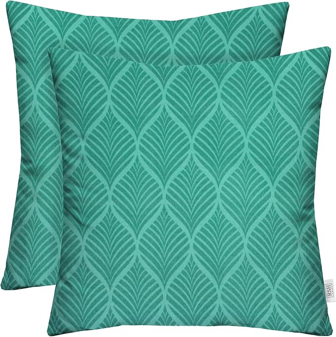 RSH DECOR Square Throw Pillows Set of 2, 24" x 24", Outdoor Pillows Waterproof, Outdoor Pillow Covers, Pillow Covers for Couch, Fenbrook Teal, Made in USA
