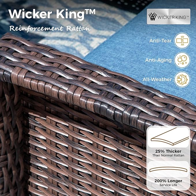 5-Piece Wicker Patio Furniture Set with Swivel Chairs, High Back Outdoor Furniture with 5.5-inch Thick Cushion and Ottoman, All-Weather Wicker Patio Conversation Set for Deck Lawn, Navy Blue