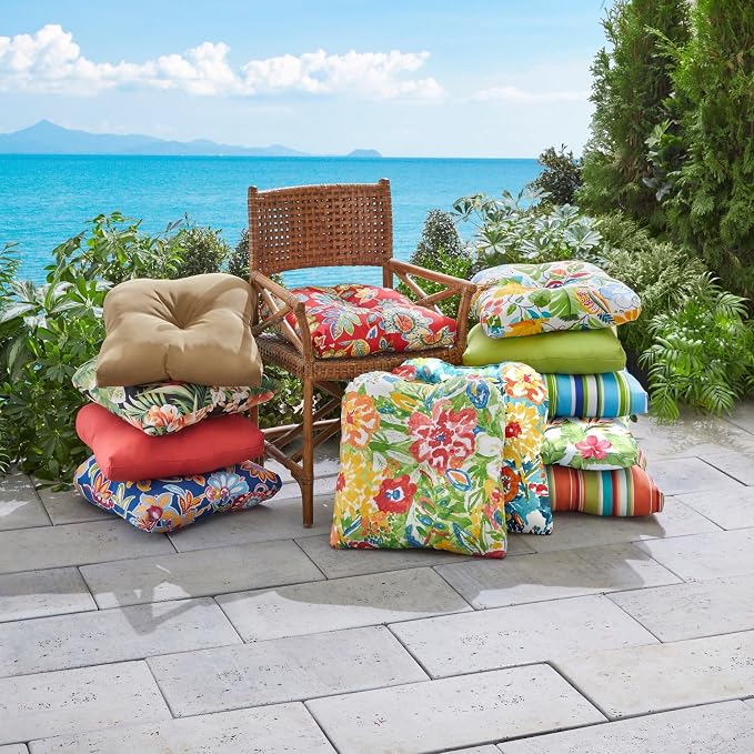 BrylaneHome Bh Outdoor Performance Tufted Wicker Chair Cushion - Bright Cobalt Cabana