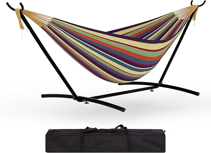 IDEALHOUSE Instant Setup Hammock, Portable Outdoor Steel Frame Hammocks, Heavy-Duty Garden Yard Beach Outdoor Max 450 LBS Capacity for 1-2, Rainbow