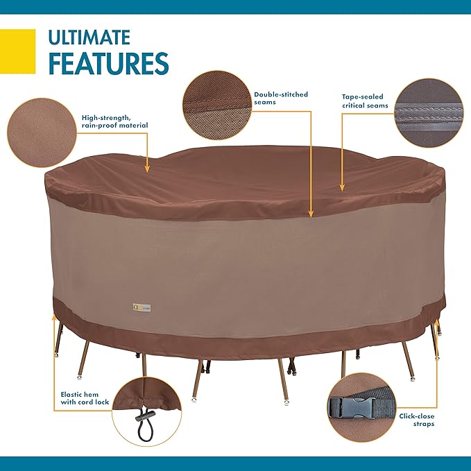 DUCKCOVERS Ultimate Waterproof Round Patio Table & Chair Set Cover, 108 Inch