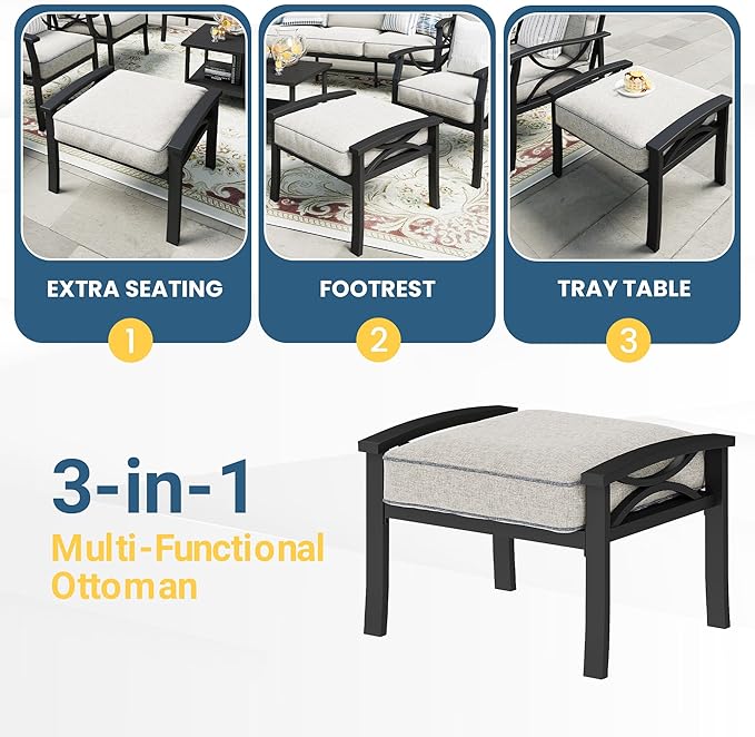 RoyalCraft 8-Pieces Outdoor Patio Furniture Set, Outdoor Metal Sectional Furniture with Cushions, Outdoor Conversation Seating Set with Coffee Table for Balcony, Backyard, Garden, Deck, Black