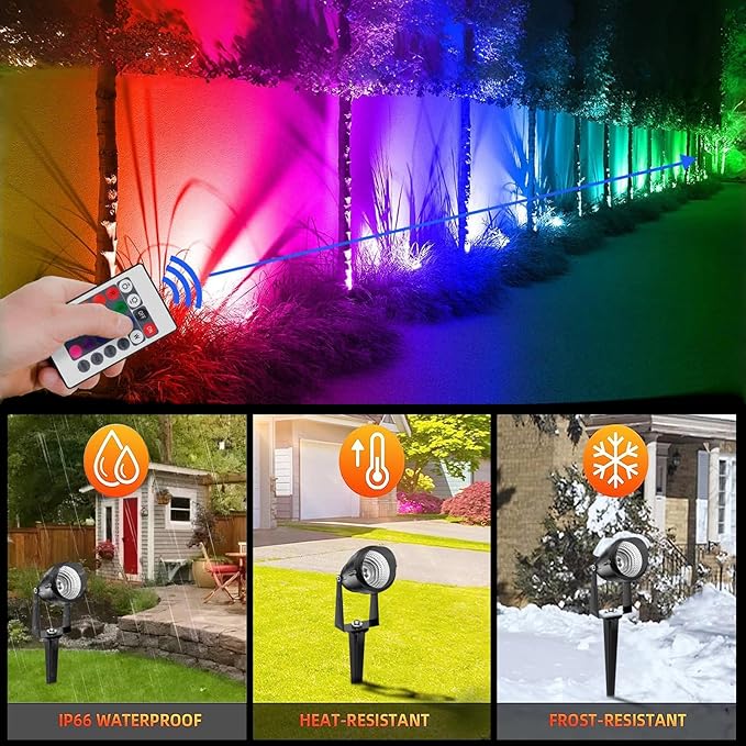 WEYANG RGBW LED Color Changing Landscape Lights,15W Outdoor Waterproof Spotlights with Remote and Plug,120V Yard Lights Outdoor for Lawn Pathway Garden Patio Decorative