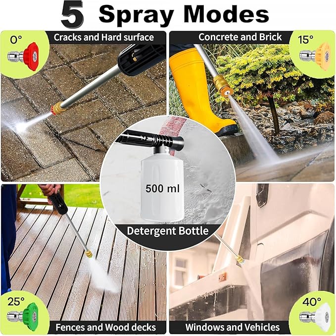 2026New Pressure Washer 4800PSI, 34" Tall, 4 Quick Connect Nozzles,Inlet Hose&Filter&500mlFoam Cannon for Cars/Fences/Driveways/Home Cleaning,Green
