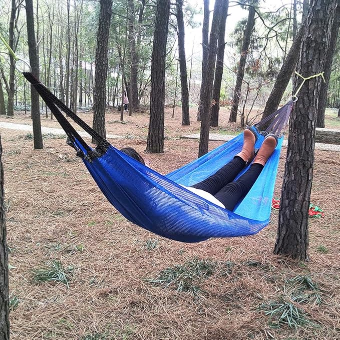 Portable Hammock Nylon Ice Silk Camping Hammock Cool Breathable Mesh Hammocks for OutdoorIndoor Patio Backyard for Backpacking Beach (Color : Pink Size : with Carabiner 3m Strap)
