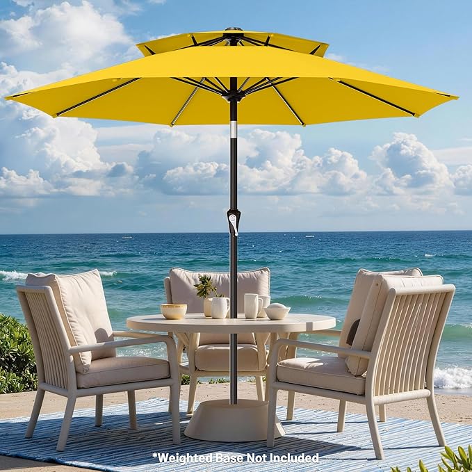 AreShark 9ft 2 Tiers Patio Umbrella - Outdoor Umbrella Waterproof UV Protection, Market Table Umbrella w/Push Button Tilt&Crank for Pool, Porch, Garden(Yellow)
