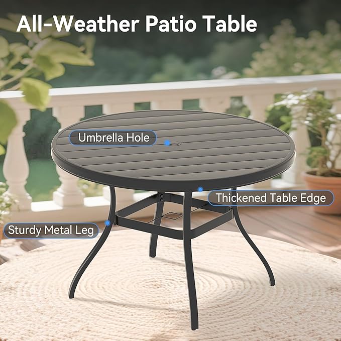 LUMISOL 7-Piece Outdoor Patio Dining Set, 4 Stackable Metal Dining Chairs and 40.6" Round Metal Dining Table, Outdoor Table and Chairs for Lawn Garden Backyard, Black