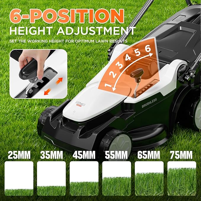 Litheli 16.7" Electric Lawn Mower Cordless, Brushless Lawnmower with 6-Height Adjust and 2 x 4.0Ah Batteries, for Garden and Yards