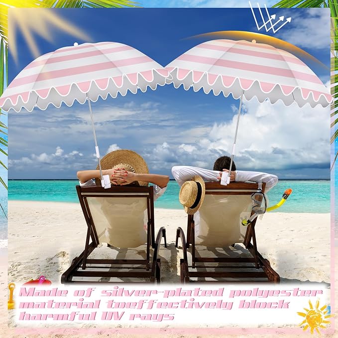 Abbylike 2 Pcs Scalloped Chair Umbrella with Universal Adjustable Clamp 38'' Portable Wheelchair Umbrella UPF 50+ Camping Chair Parasol with Bag for Outdoor Patio Lawn