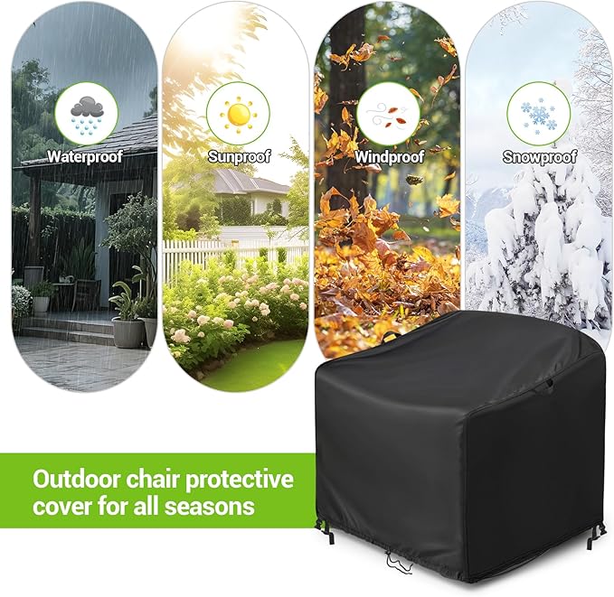 Kasla Patio Chair Cover, Waterproof Heavy Duty Cover for Outdoor Wicker Egg Basket Chair & Lounge Rattan Chair & Swivel Lounge Chair (Black, 38"L×39"W×40"H)
