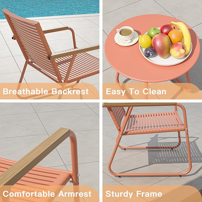3-Piece Patio Furniture Set, Compact Outdoor Conversation Set with 2 Chairs and Glass Table, Weather-Resistant for Apartment Patio, Small Spaces, Balcony, Backyard – Orange