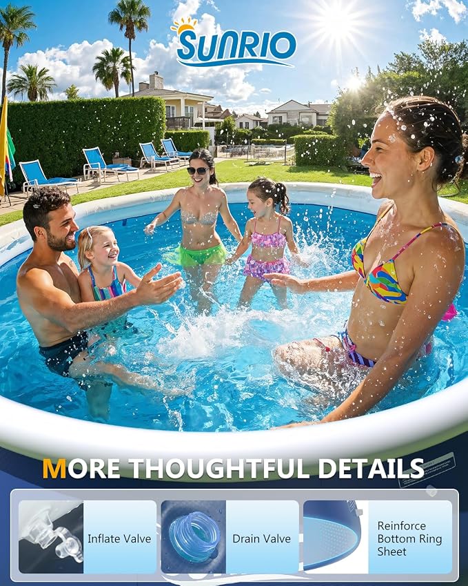 2025 Upgrade 10'*30" Round Inflatable Above Ground Swimming Pool Fast Easy to Set Up Blow Up Pool for Summer Outdoor Garden Backyard Childen Adults Dark Blue