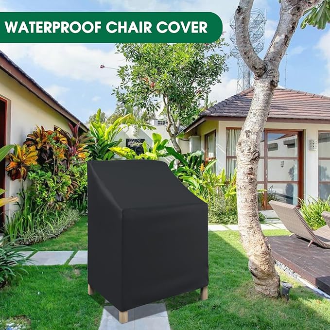 STARTWO Stackable Patio Chair Covers,Waterproof Outdoor Lawn Furniture Cover for for 4-6 Stackable Dining Chairs, 25"Lx25"Wx47"H,Black