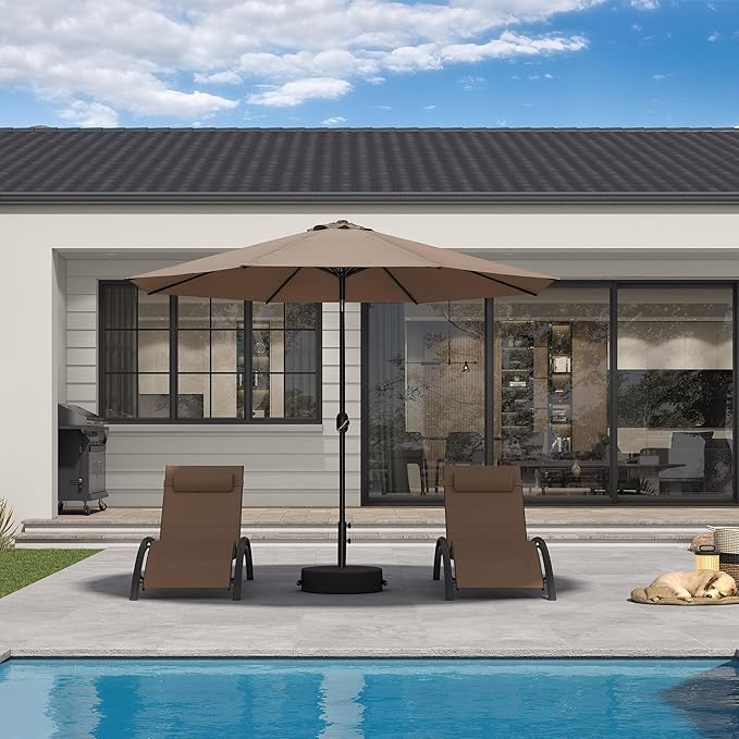 PURPLE LEAF 10' Round Patio Umbrella Outdoor Table Umbrella Aluminum Frame Market Umbrella with 8 Sturdy Ribs & Tilt for Garden Deck Lawn Pool Taupe