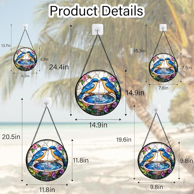 DASTOLL Stained Glass Window Hanging, 2 Blue Birds Suncatcher Diamond Glass Panel Hangings Bird Lover Sun Catchers Decor for Birthday for Women, Men, Wife, Aunt, and Mom 14.9 in