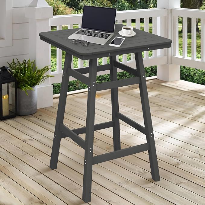 Costaelm Outdoor Bar Table, 42" Counter Height Square Patio Cocktail Bar Table with Umbrella Hole, Patio Bistro Dining Pub Table for Front Porch Deck Backyard Garden, Gray