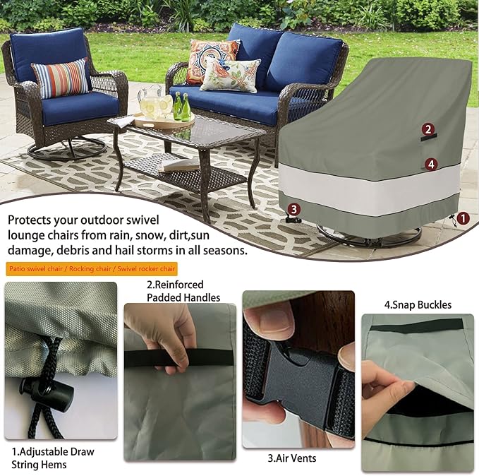 Patio Chair Covers Waterproof Patio Furniture Covers,30W x 34D x 38 H Inches Outdoor Swivel Chair Cover 2 Pack -Grayish Green