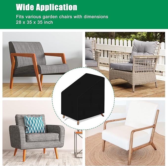 Outdoor Chair Cover Waterproof, High Back Stackable Patio Chair Cover for Lawn Furniture for Protecting (Black, 28Wx35Dx35H)