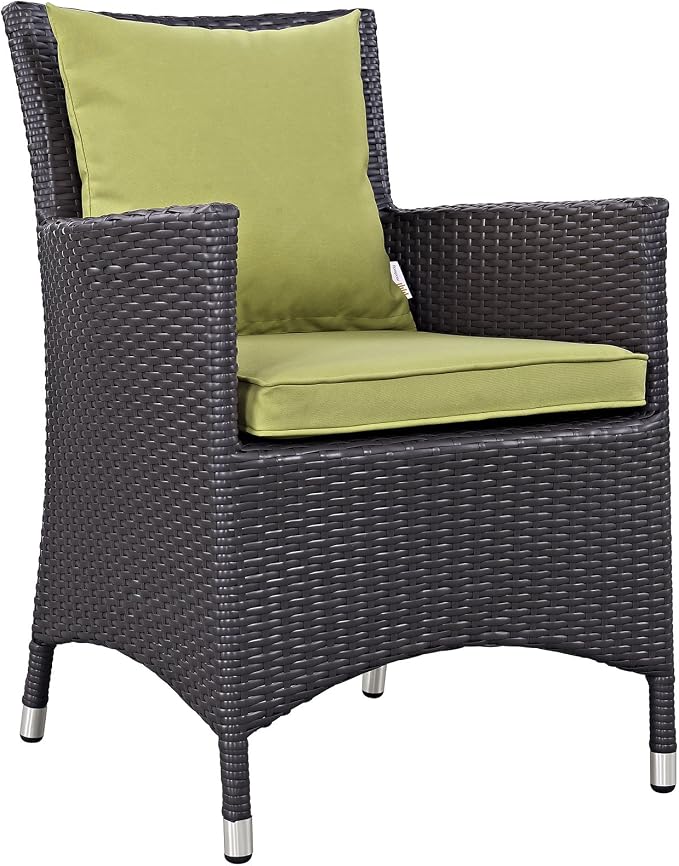 Modway Convene Wicker Rattan Outdoor Patio Dining Armchairs With Cushions in Espresso Peridot - Set of 2