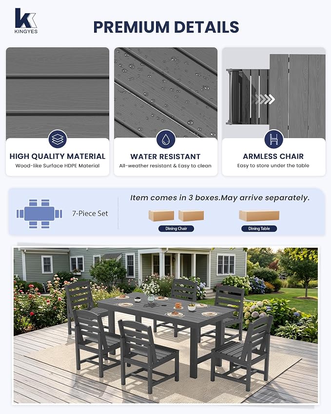 KINGYES Patio Armless Dinning Chairs Set of 2, HDPE All-Weather Outdoor Patio Chairs for Garden Backyard, Gray