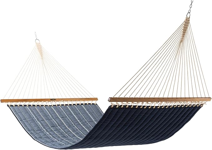 Original Pawleys Island Large Equal Ink Sunbrella Quilted Hammock – 13 ft. x 55 in., 2-Person, 450 lb Capacity, Oak Spreader Bar, Handcrafted in The USA