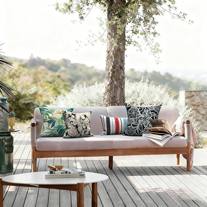 LVTXIII Outdoor Throw Pillows 16x16 Inch, Set of 2 Square Decorative Pillows with Inserts for Patio Furniture, Porch Chair, Sofa Accent, Paisley Black