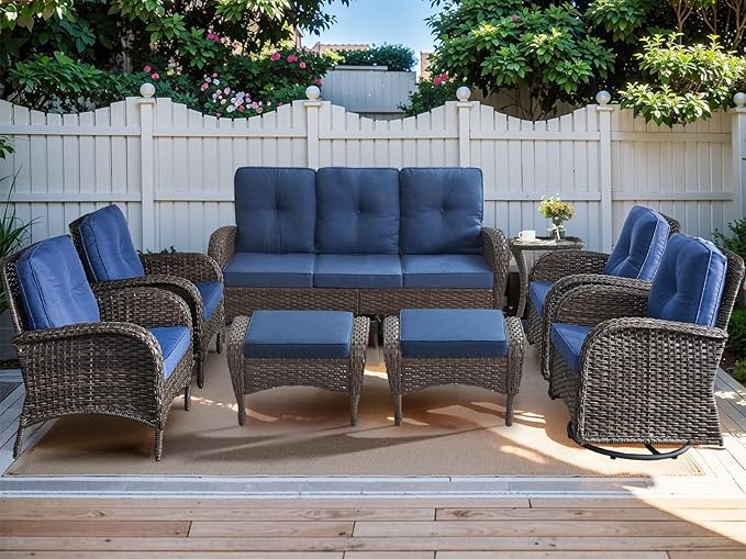 HUMMUH 8-Piece Outdoor Patio Furniture PE Wicker Patio Conversation Set,High Back Patio Couch with Ottomans Outdoor Chairs for Backyard,Porch,Deck