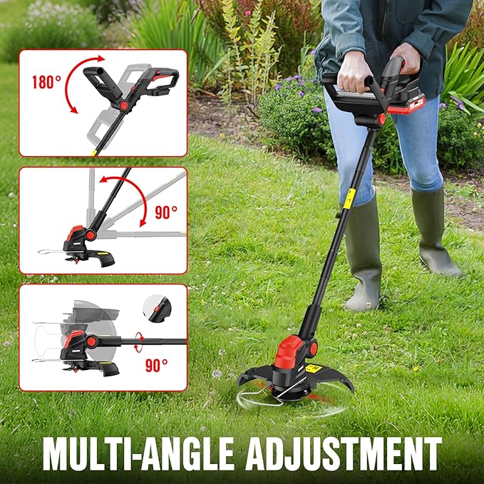 EWORK 20V Weed Wacker Cordless, Upgraded Cutter Blade, Weed Eater Battery Powered with 2×2.0Ah Batteries & Fast Charger, 10-Inch 2-in-1 Electric Grass Trimmer for Edger, Lawn, Garden