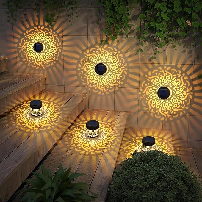 Decorative Solar Mandala Lights, Solar Wall Step Deck Light Outdoor Garden Decor, Mandala Theme Outdoor Fence Lights for Garden Post Patio Backyard Yard Decor