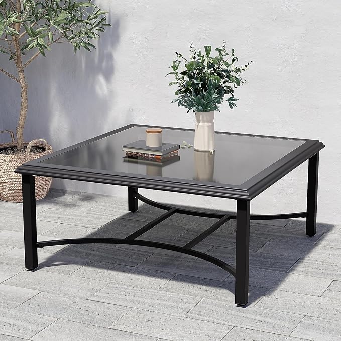 Grand patio Outdoor Glass Coffee Table,Outdoor Furniture Coffee,Patio Garden Furniture Multi-Functional Tea Table with Tempered Glass Top, for Conversation-Square (Tea Table with Glass Top)