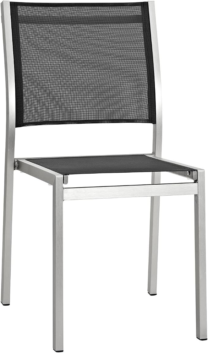 Modway Shore 7-Piece Aluminum Outdoor Patio Dining Table Set in Silver Black