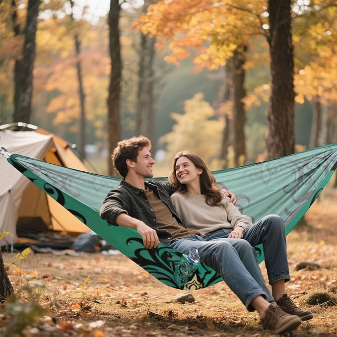 Teal Damask Outdoor Hammocks with Tree Straps Cloth Hammock for Camping Travel Accessories