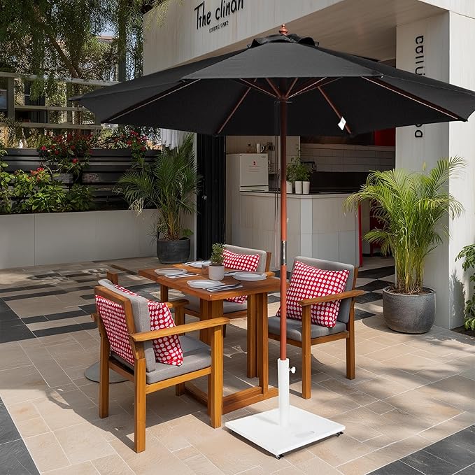 Yescom 9ft Coastal Solid Wood Umbrella Pulley Lift Commercial Base with Wheel Included for Seaside Restaurant Terrace Poolside Beach Club