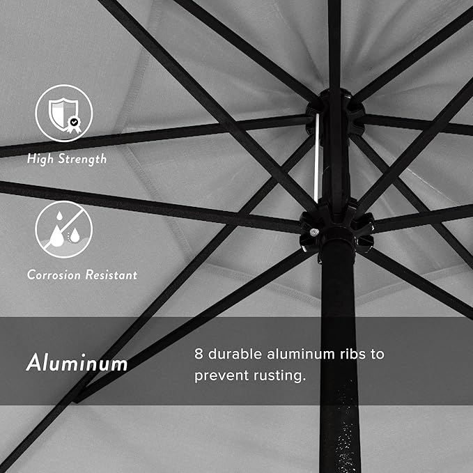 California Umbrella 7.5' Rd Aluminum Patio Umbrella, Crank Lift, Auto Tilt, Black Finish, White