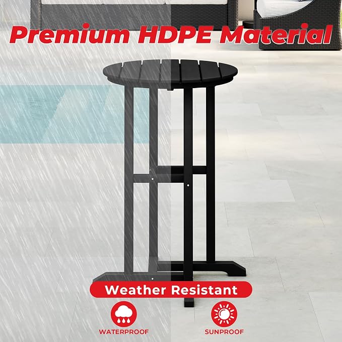 Costaelm Outdoor Bar Table, 37" Counter Height Round Patio Cocktail Bar Table, Patio Bar Table Bistro Dining Table Pub Table for Front Porch Deck, Backyard, Garden, Black