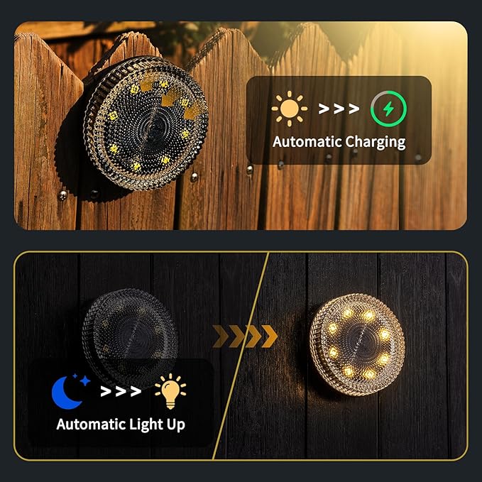 Glass Solar Step Lights with Bubble Style, Modular-Design Waterproof Outdoor Fence Lights for Stairs Step Yard Patio Garden Wall Pathway, Decorative Patio Table Lighting, Warm White (8 Pack)