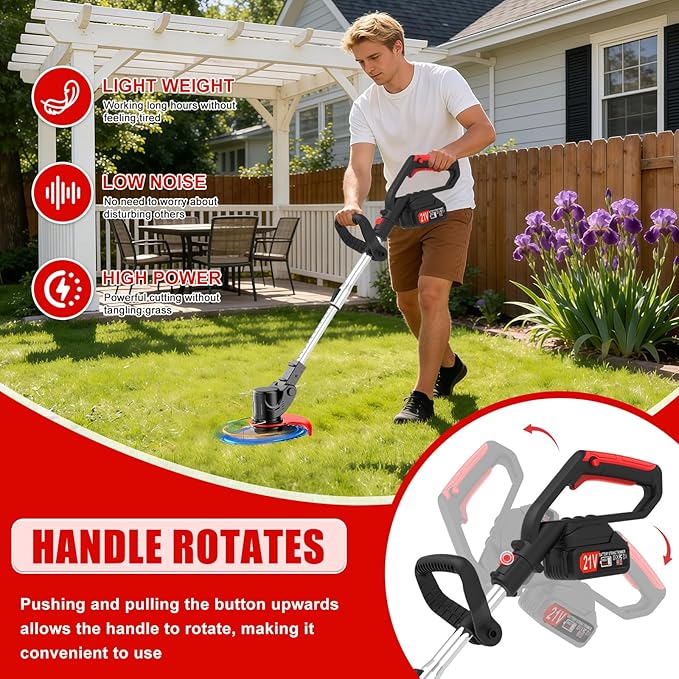 21V Electric Weed Wacker Cordless Electric Weed Wacker Eater with 2 * 4.0Ah Batteries & Charger Lightweight Grass Trimmer Weed Cutter Suitable for Garden & Yard Lawn Care