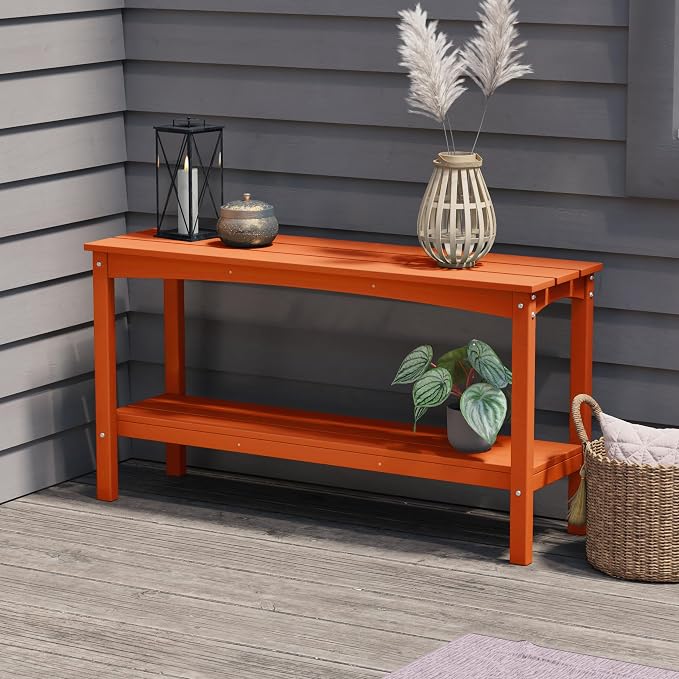 Costaelm Outdoor Plant Stand, 2-Tier Small Outdoor Table, Outdoor Side Tables for Patio or Indoor, Patio Table for Pool, Porch, Weather Resistant Easy Maintenance, Orange