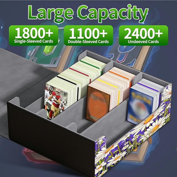 Large Card Deck Box for MTG, Fits 1200+ Sleeved Cards, PU Leather Storage Case with Strong Magnetic Closure, Multiple Colors for TCG CCG Baseball Card Collections, Blue Sky Lavender