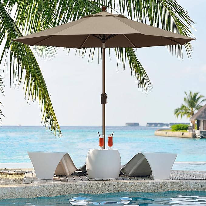 EliteShade USA 10-Year-Non-Fading 9Ft Market Patio Umbrella, UPF 50+ UV Protection Performance Sun Umbrella, Heavy Duty Commercial Grade Outdoor Table Umbrella with Crank & Tilt, Windproof Vented Top for Garden, Pool, Deck and Outdoor Playsets, Mushroom