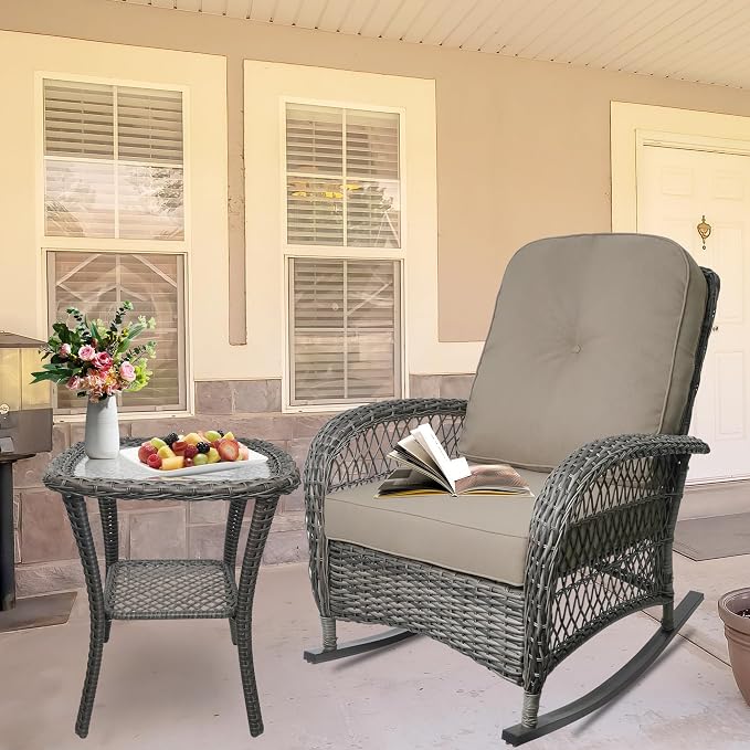 Outdoor Wicker Rocking Chair, All Weather Resin Rattan Wicker Rocking Chairs, for Garden Backyard Lown Porch,1pc,Brown