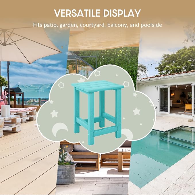 WestinTrends Malibu Kids Outdoor Patio Furniture HDPE Adirondack Square Side Table, Turquoise