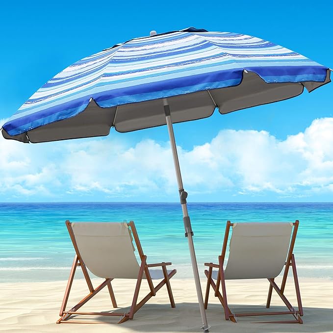 Blissun 7.2' Beach Umbrella with Sand Anchor, Outdoor Portable Beach Umbrella for Sand with Tilt Pole, Carry Bag, Air Vent