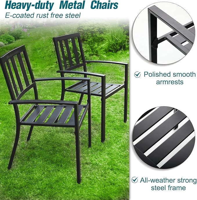 PHI VILLA 7 Piece Patio Dining Set, 64" Steel Table | Outdoor Dining Set for 6 for Patio, Deck, Yard, Garden