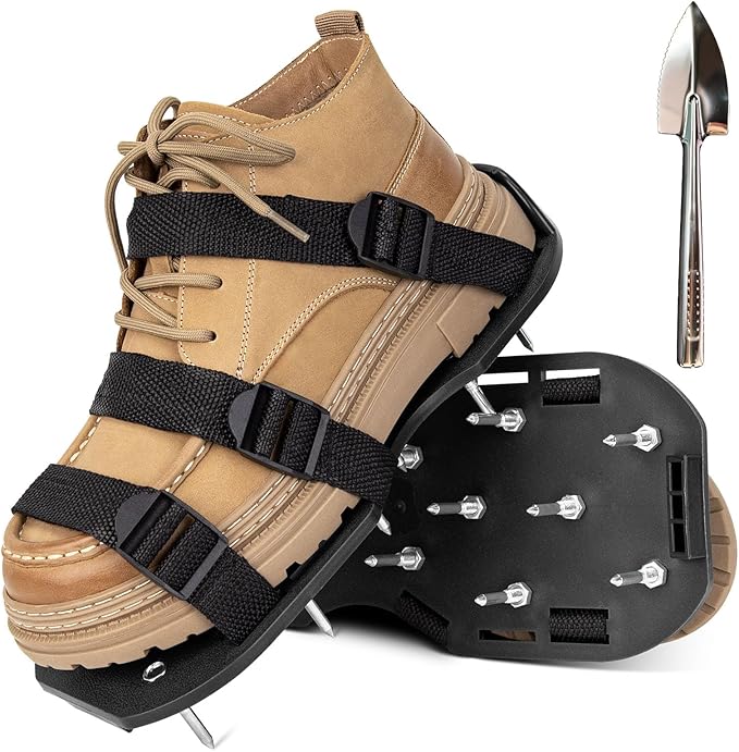 Lawn Aerator Shoes with Stainless Steel Shovel,Aerator Lawn Tool for Effectively Aerating Lawn Soil,Universal-Size Heavy-Duty Aerator Shoes for Lawns, Gardens, Patios and Yards Black Model