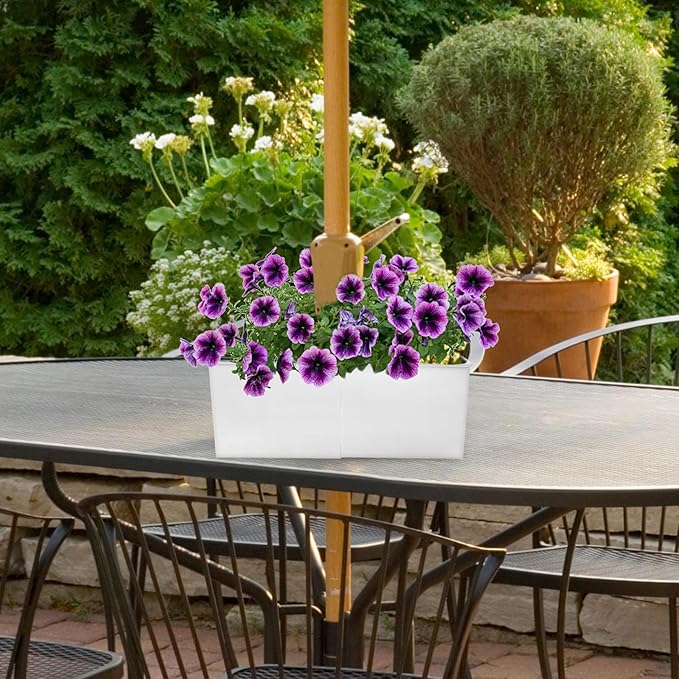 AuldHome Design Umbrella Planter for Patio Table (White Square), w/Umbrella Hole, Enamelware Rectangular Planter Pots