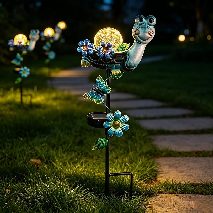 Solar Turtle Garden Stake Lights for Outside Metal Turtle Solar Light Outdoor Decor Waterproof Decorative Garden Stakes Yard Lawn Landscaping Ornaments Housewarming Gifts for Women Mom Grandma