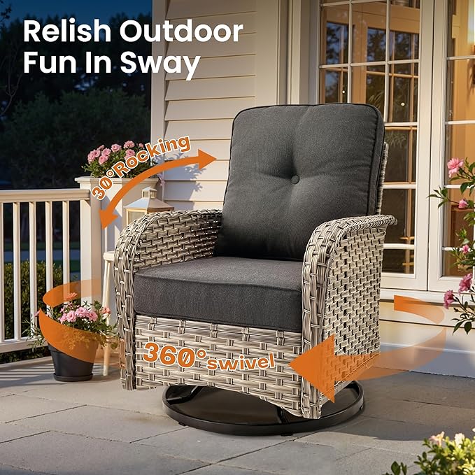 ovios 9 Piece Patio Sectional Furniture with Swivel Rocking Chairs, Rattan Wicker Coversation Couch Set, Outdoor Sofa Set for Outside Porch Balcony Backyard Pool, Black